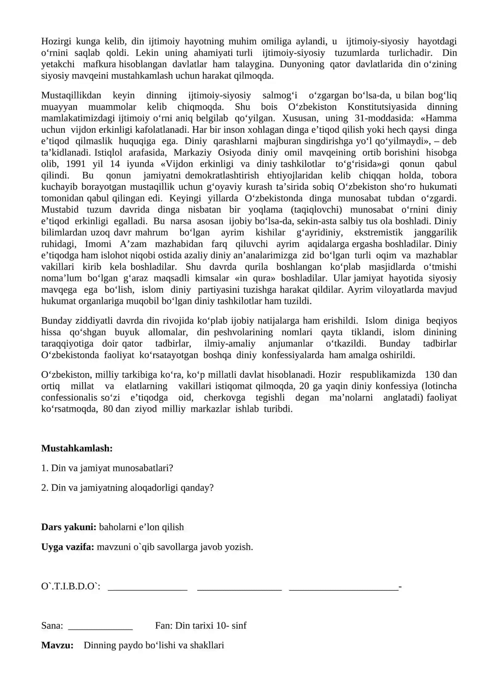 Dinning jamiyatdagi o‘rni va vazifalari 4