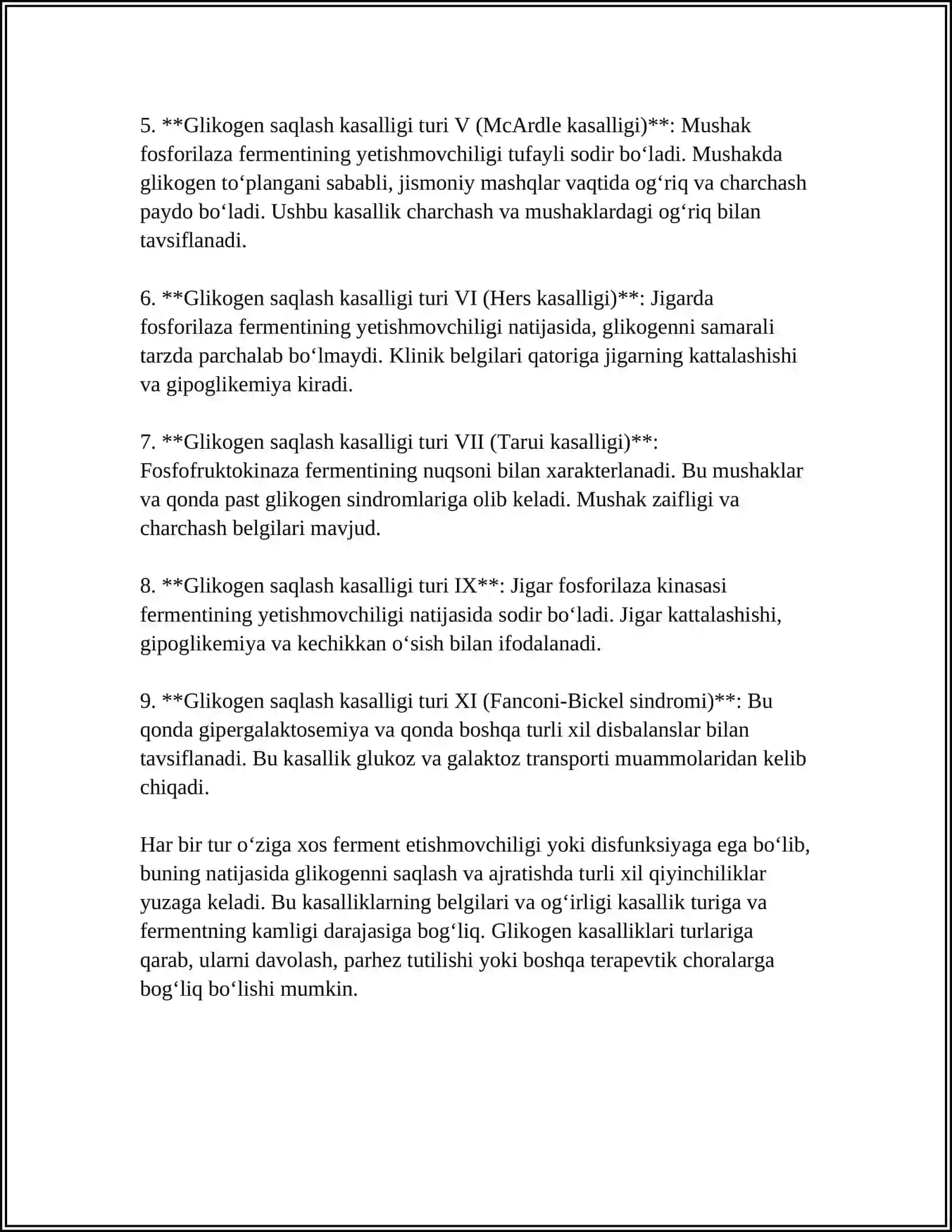 GLIKOGEN KASALLIKLARI. (GLIKOGENOZ VA AGLIKOGENOZLAR) 4
