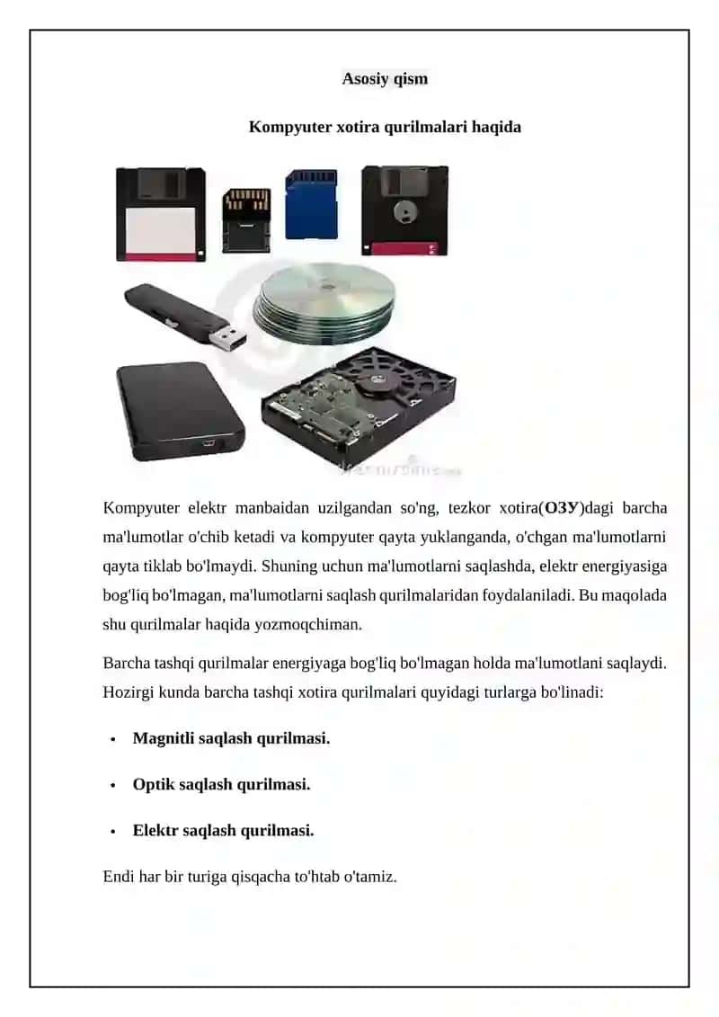 Xotira qurilmalari. Ularning turlari va vazifalari 4