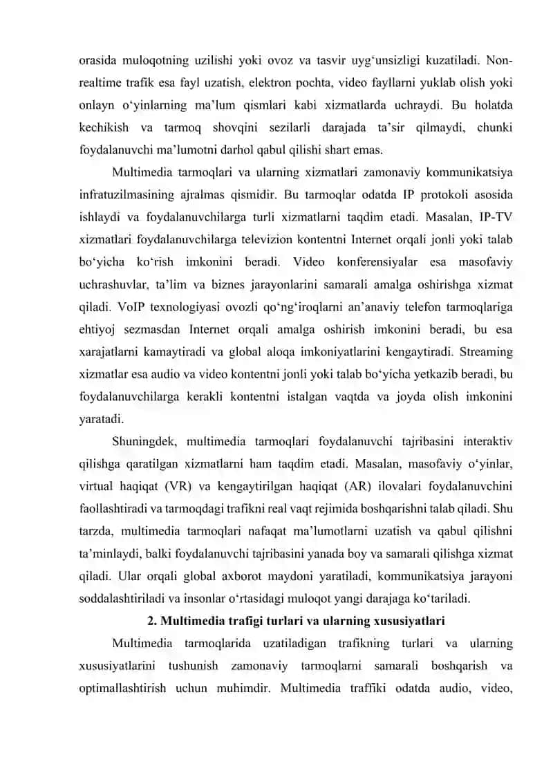 Multimedia trafigi turlari va ularning xususiyatlarini o‘rganish 4
