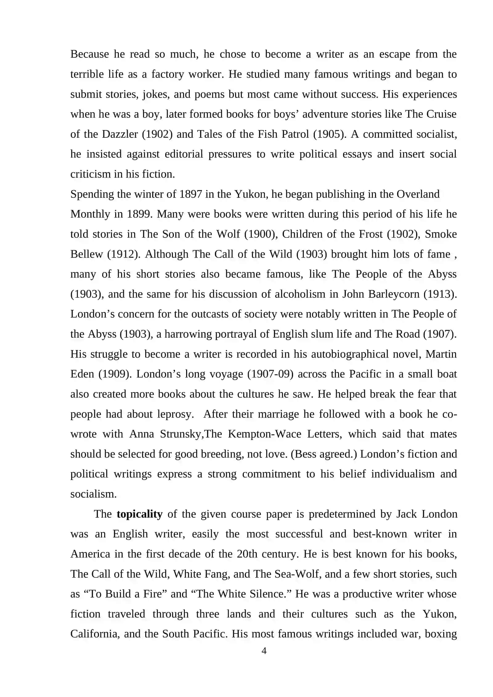THE ROLE OF JACK LONDON IN THE LITERATURE OF THE 20TH CENTURY 4