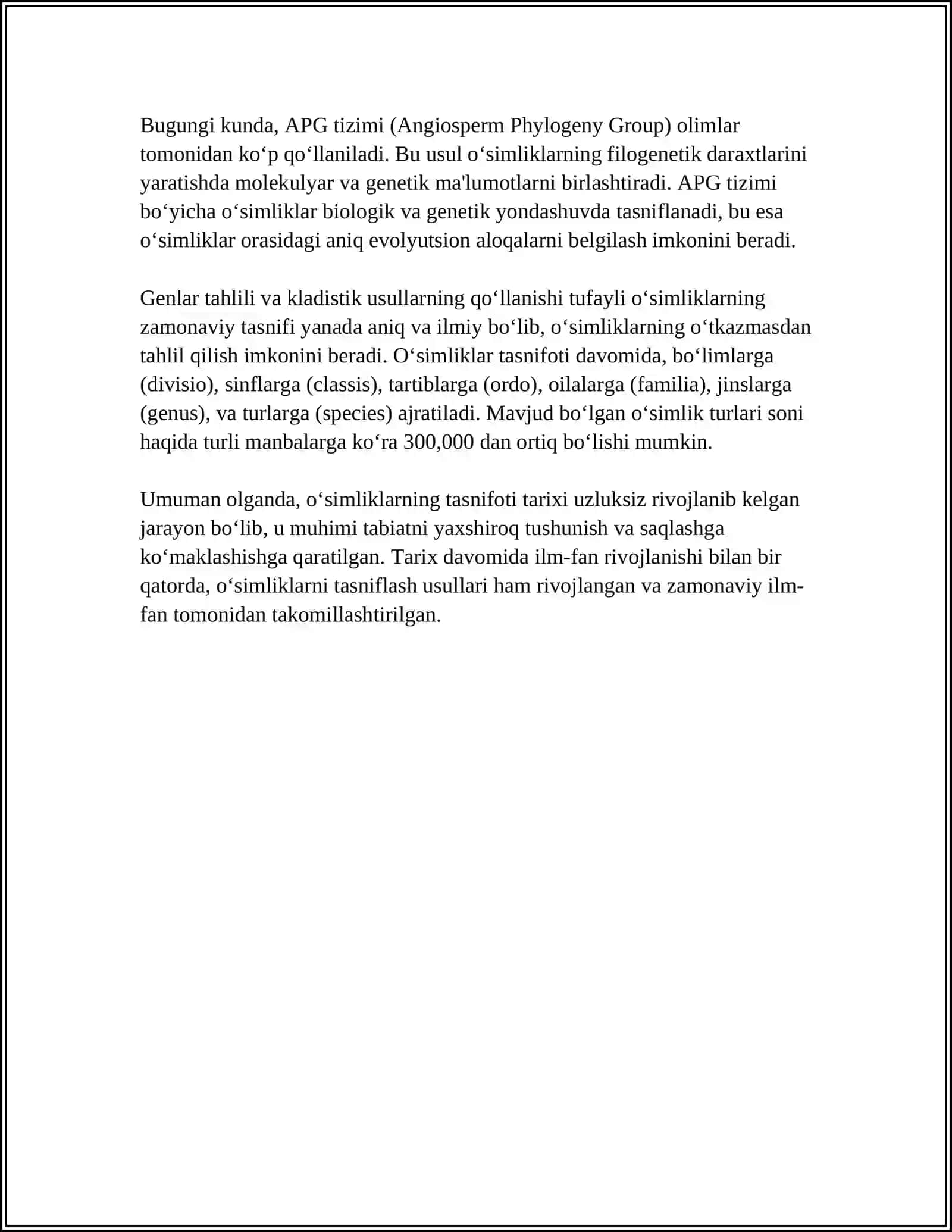 YUKSAK OʻSIMLIKLARNING TAKSONOMIK TARIXI 4