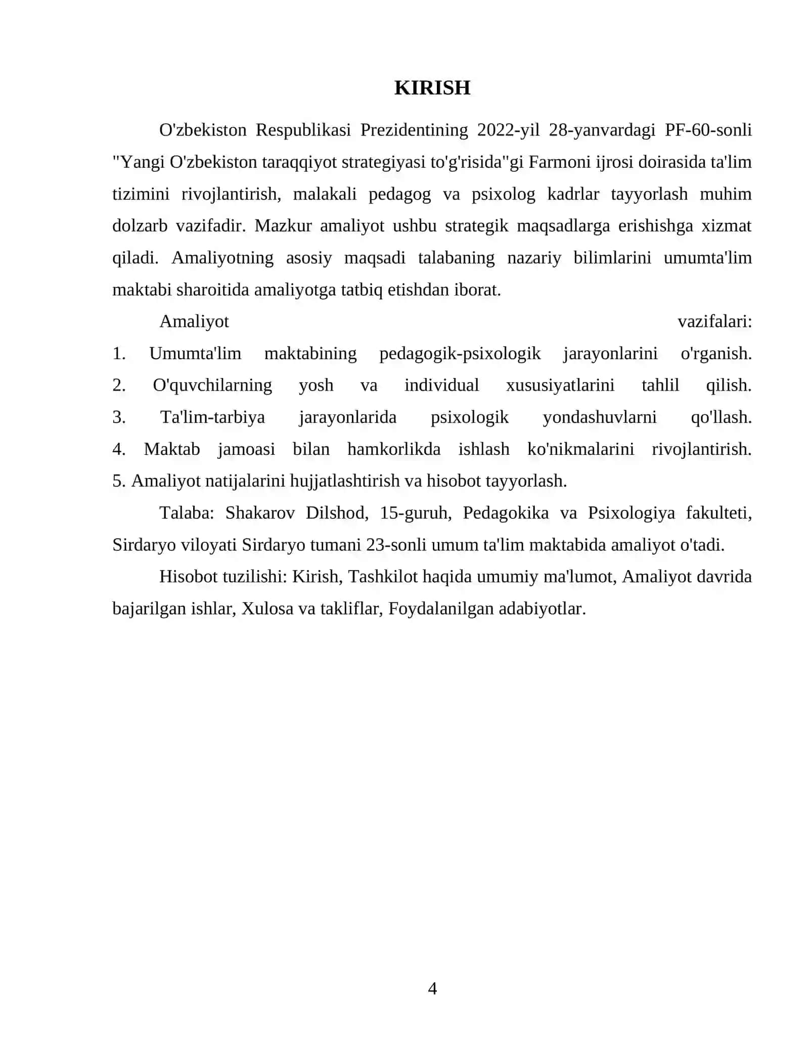 Pedagokika va Psixologiya - malakaviy amaliyot 4