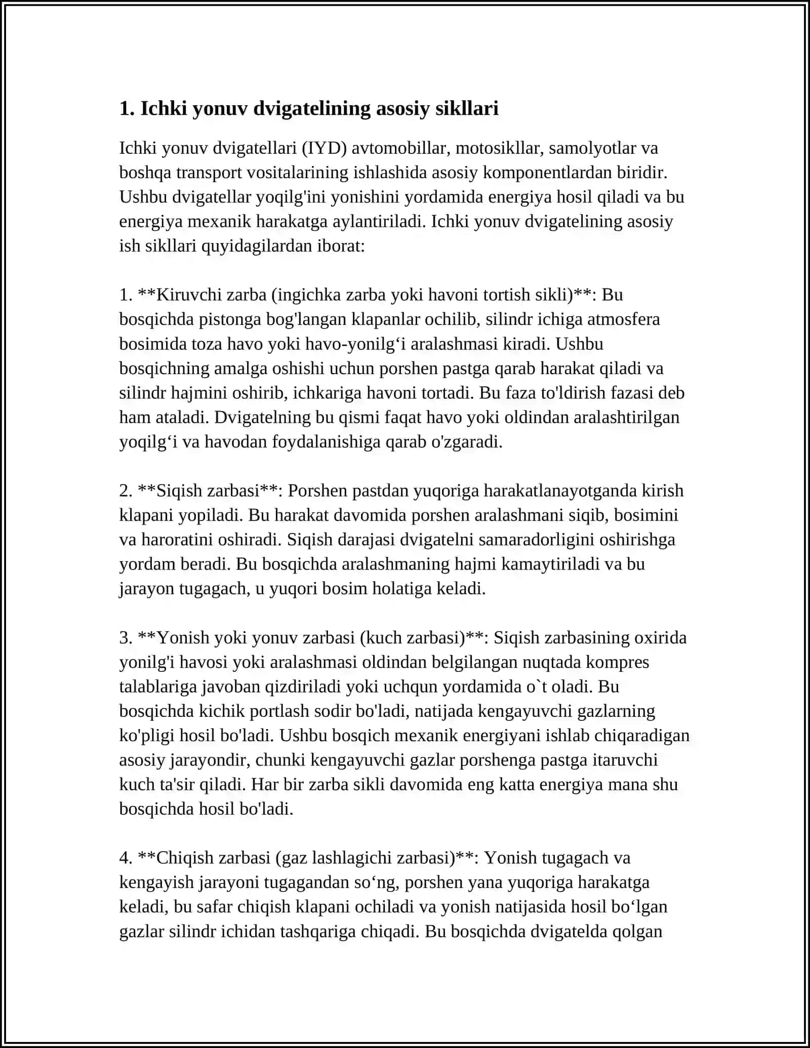 ICHKI YONISH DVIGATEL SIKLLARI VA ULARNING KLASSIFIKATSIYASI. HAQIQIY SIKL 4