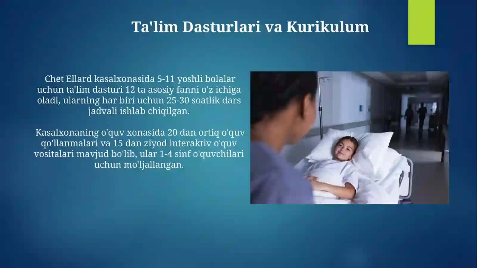 Chet ellardagi shifoxonada uzoq davolanuvchi maktab o'quvchilarining taʼlimi 4