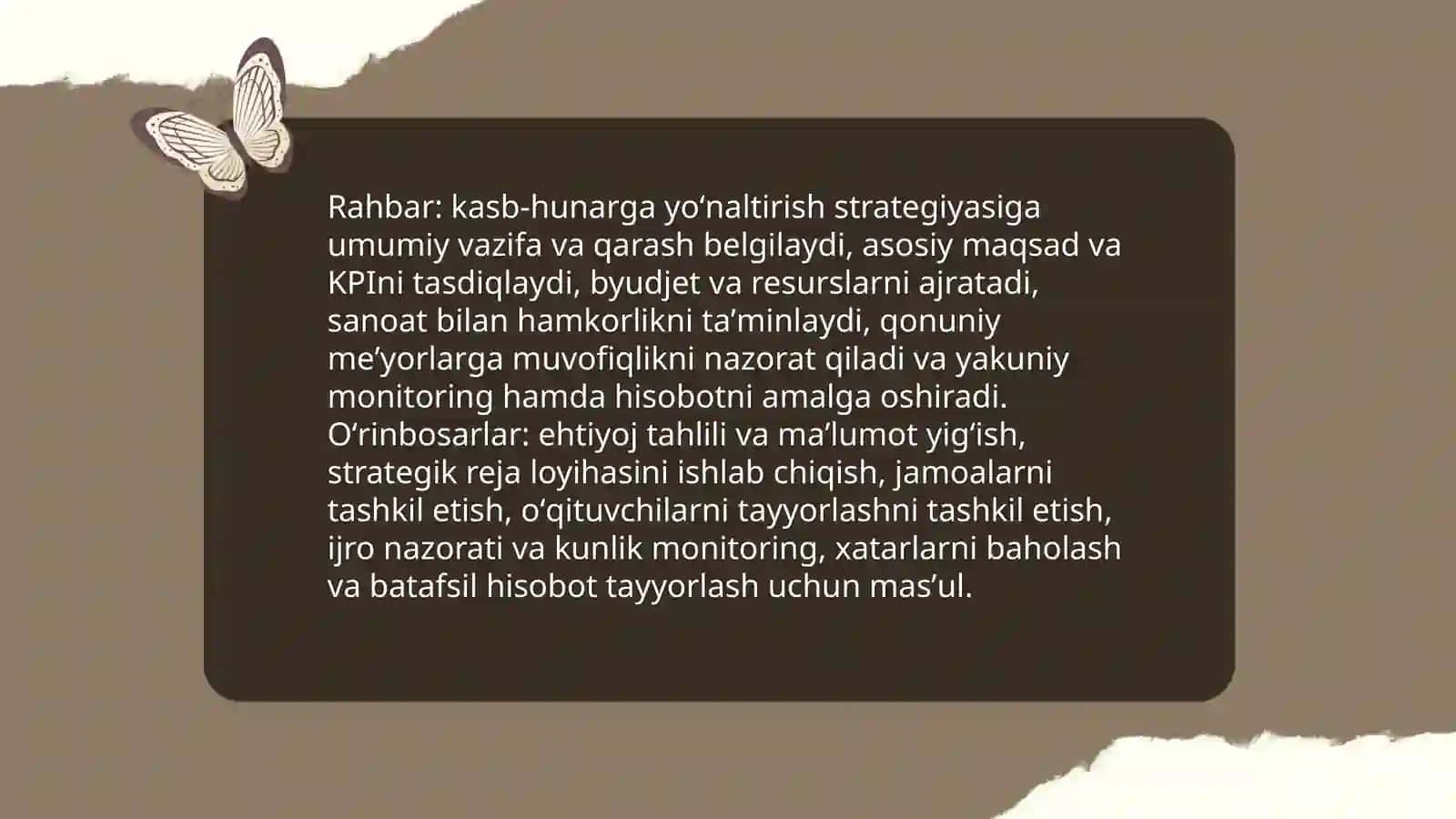 Oʻquv muassasasi rahbari va oʻrinbosarlarining kasb hunarga yoʻnaltirish ishini tashkil etish 4
