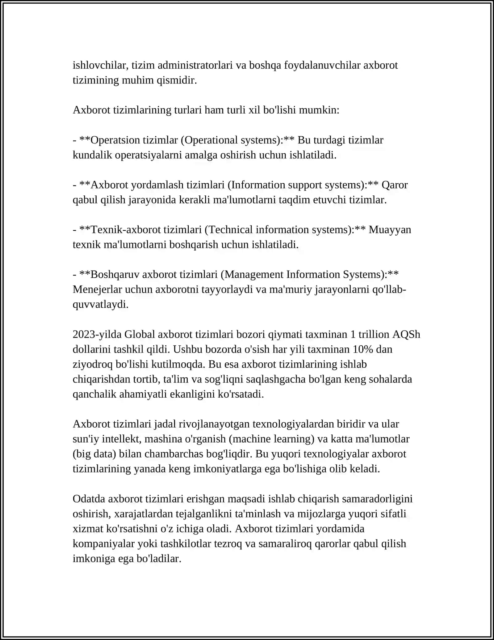 Axborot Tizimlari Tushunchasi va Uning Iqtisodiyotda Qollanilishi 4