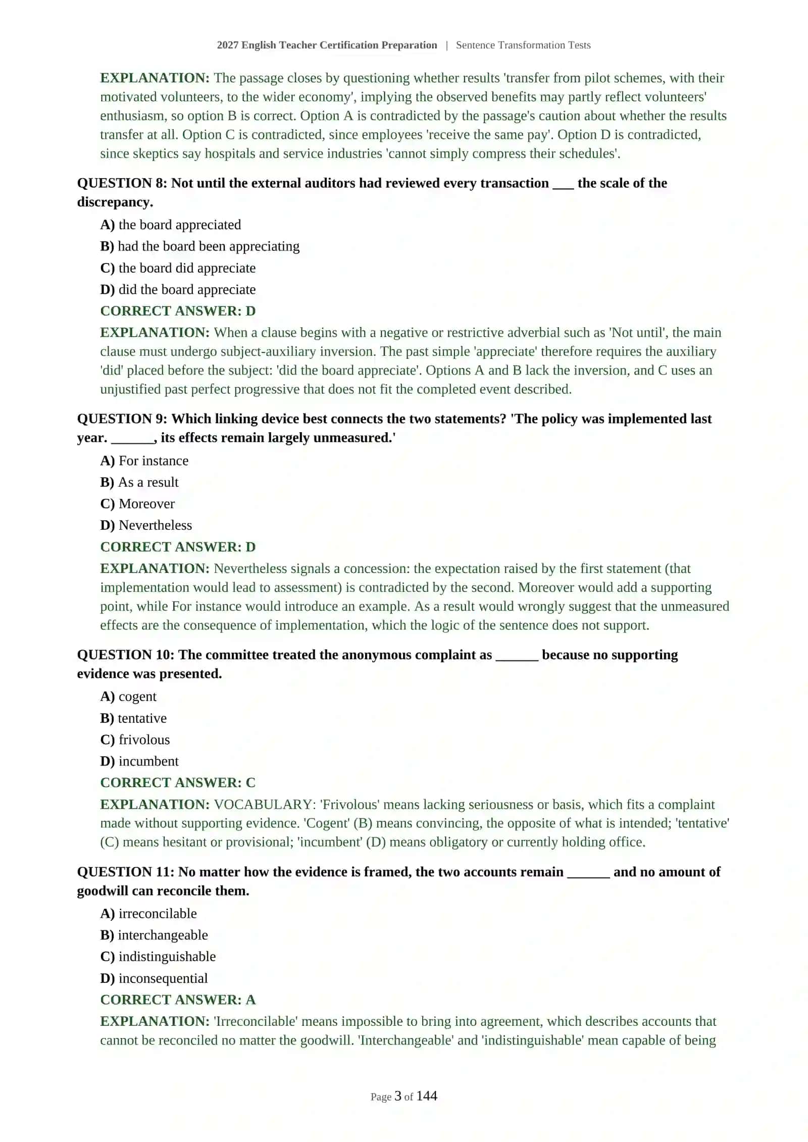 2027 English Teacher Certification Preparation | Sentence Transformation Tests 4