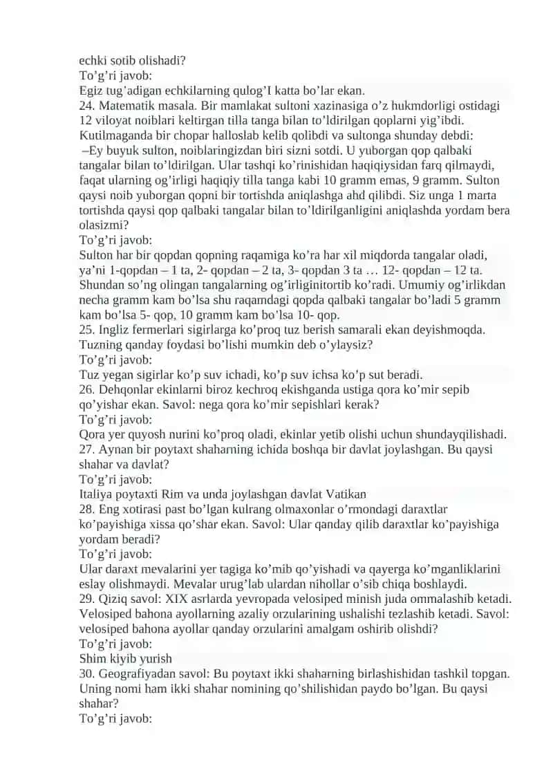 201ta mantiqiy savollar javoblari bilan 4