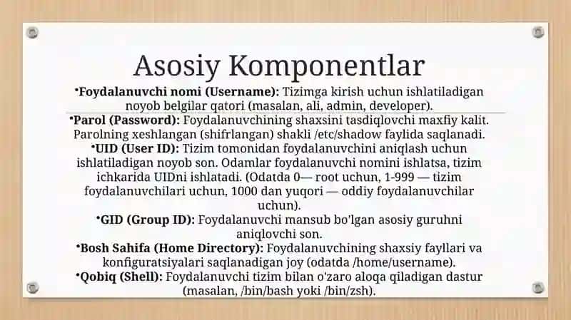 Linux Operatsion Tizimi Foydalanuvchi Qayd Yozuvi Nisozlashtartibi 4
