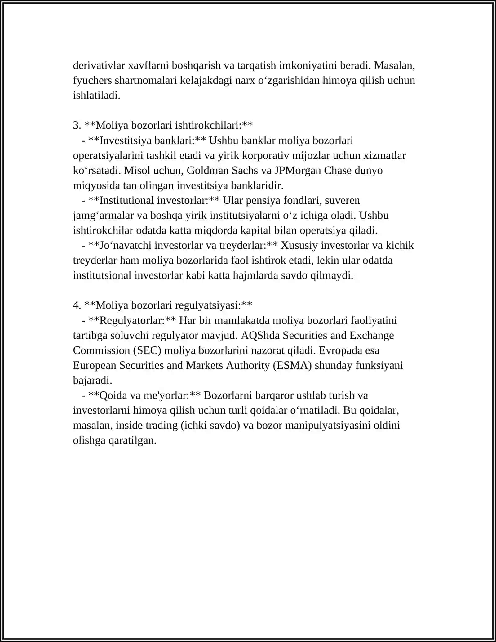 Moliya Bozori va Uning Moliyaviy Resurslarni Shakllantirishdagi Oʻrni 4