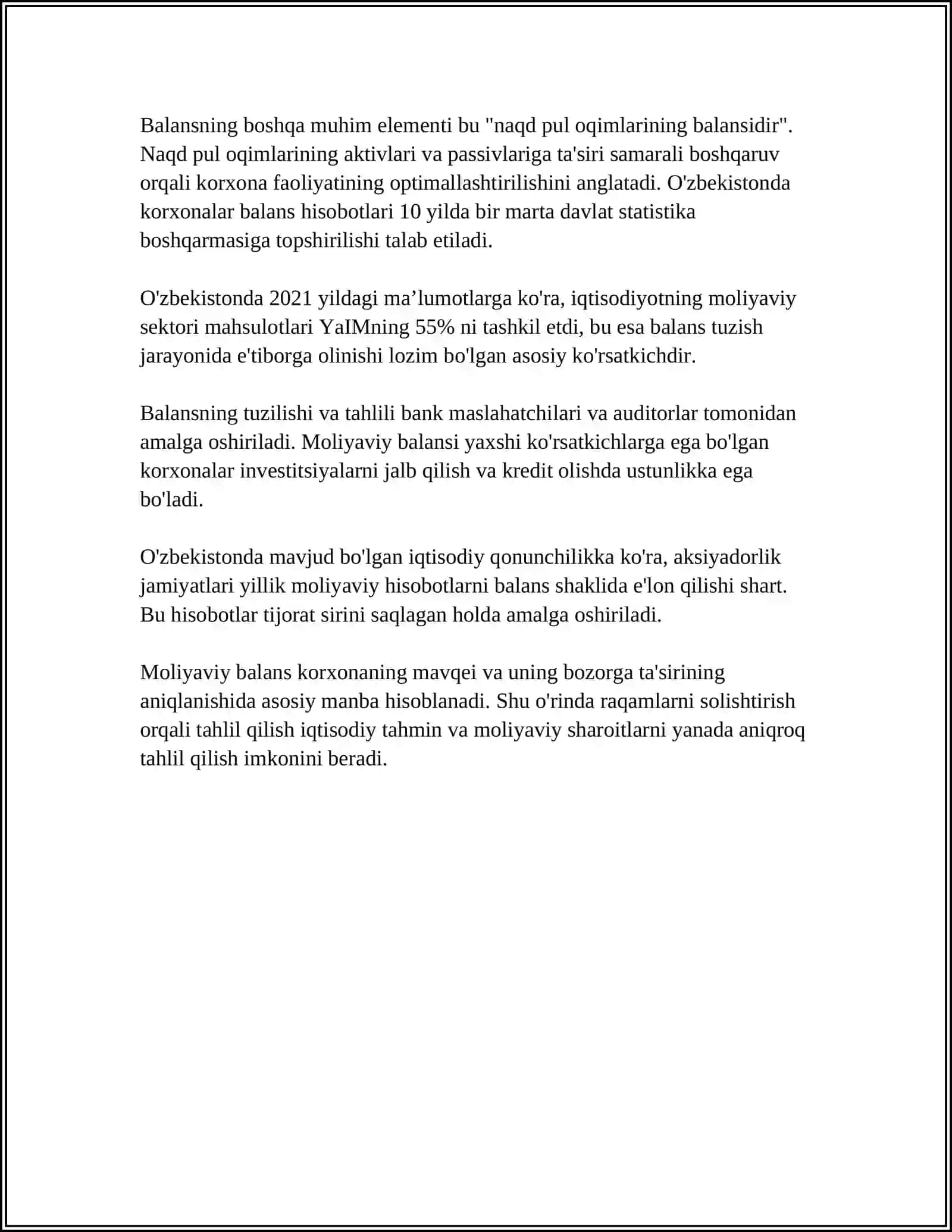 BALANS, UNING AXAMIYATI, VAZIFASI VA TARKIBI 4