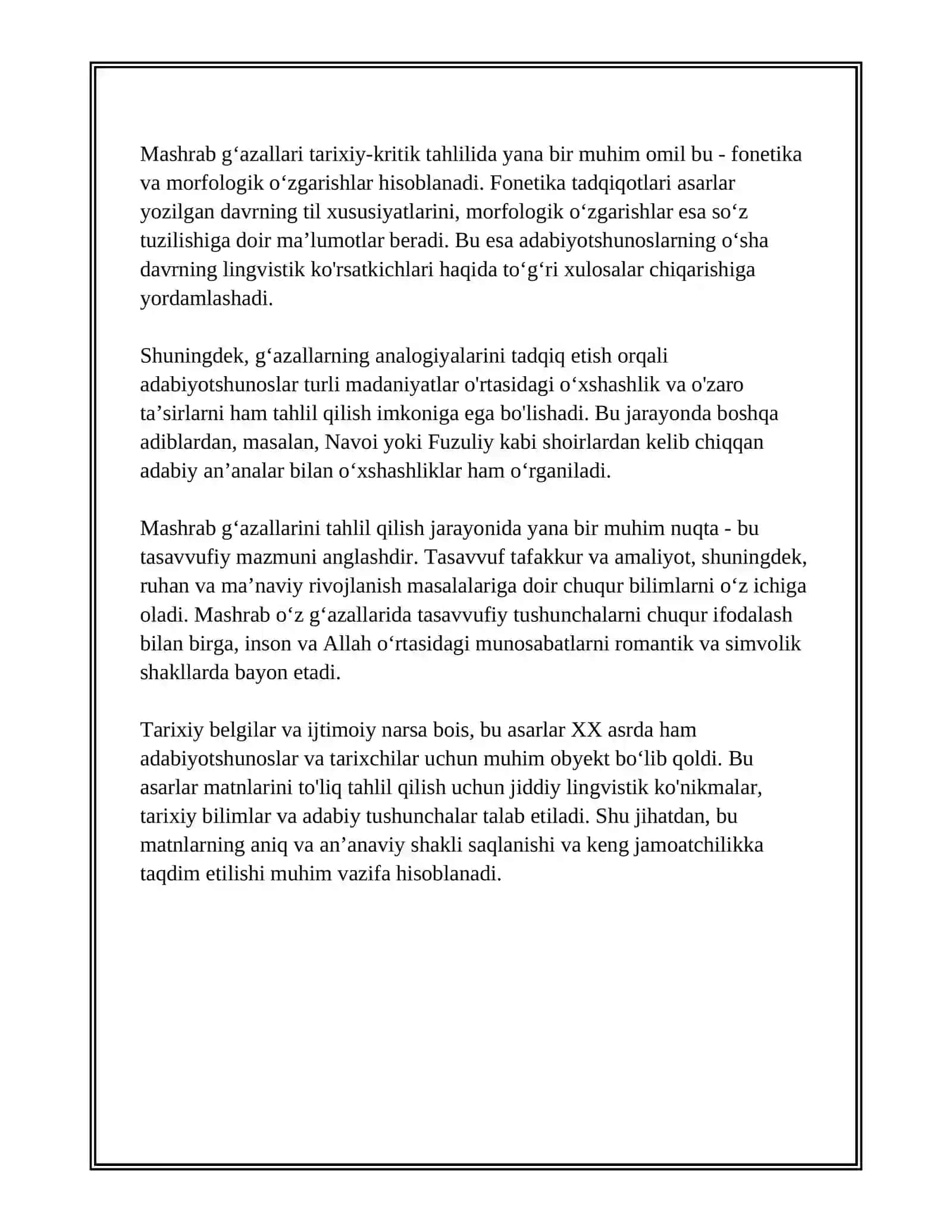 MASHRAB GʻAZALLARI MATNI USTIDA ISHLASH 4