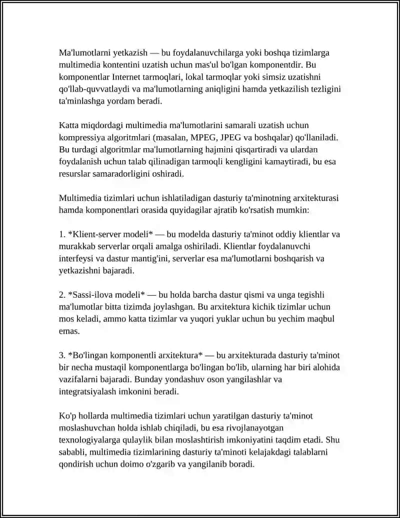 MULTIMEDIA TIZIMINING DASTURIY TA’MINOTI 4