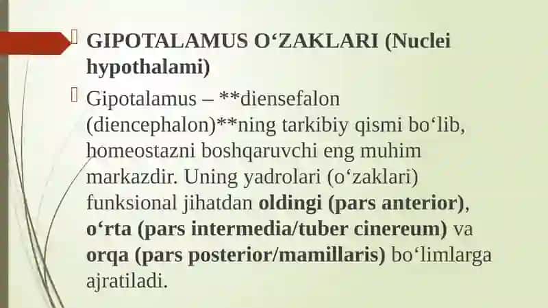 Gipotalamus o’zaklari va ularni klinik ahamiyati 4