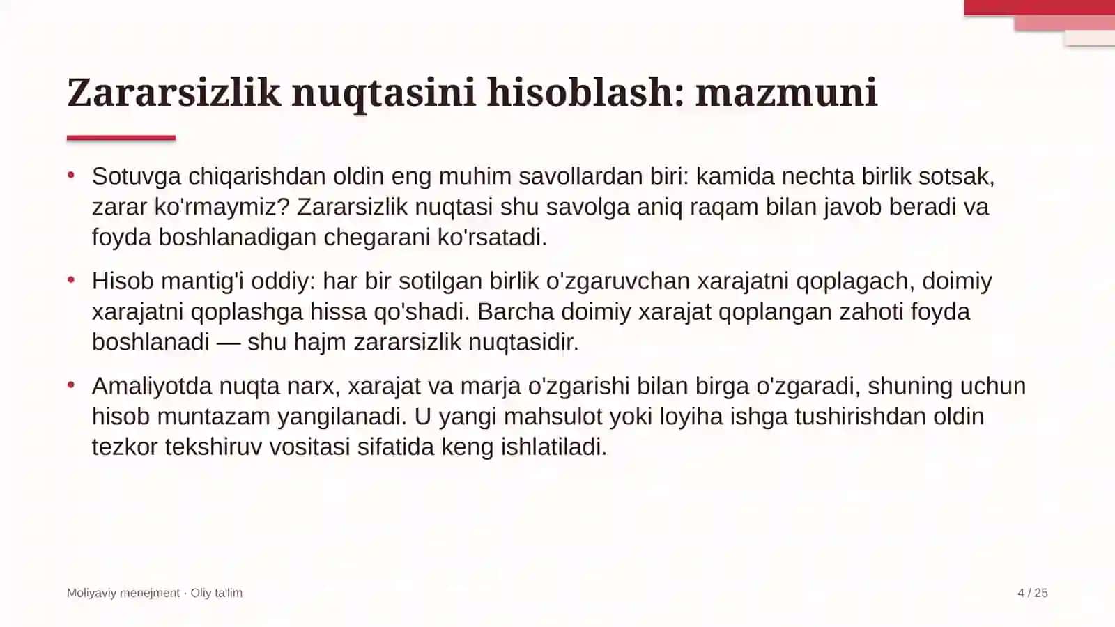 mikromoliya tashkilotlarida zararsizlik nuqtasini hisoblash 6480 4