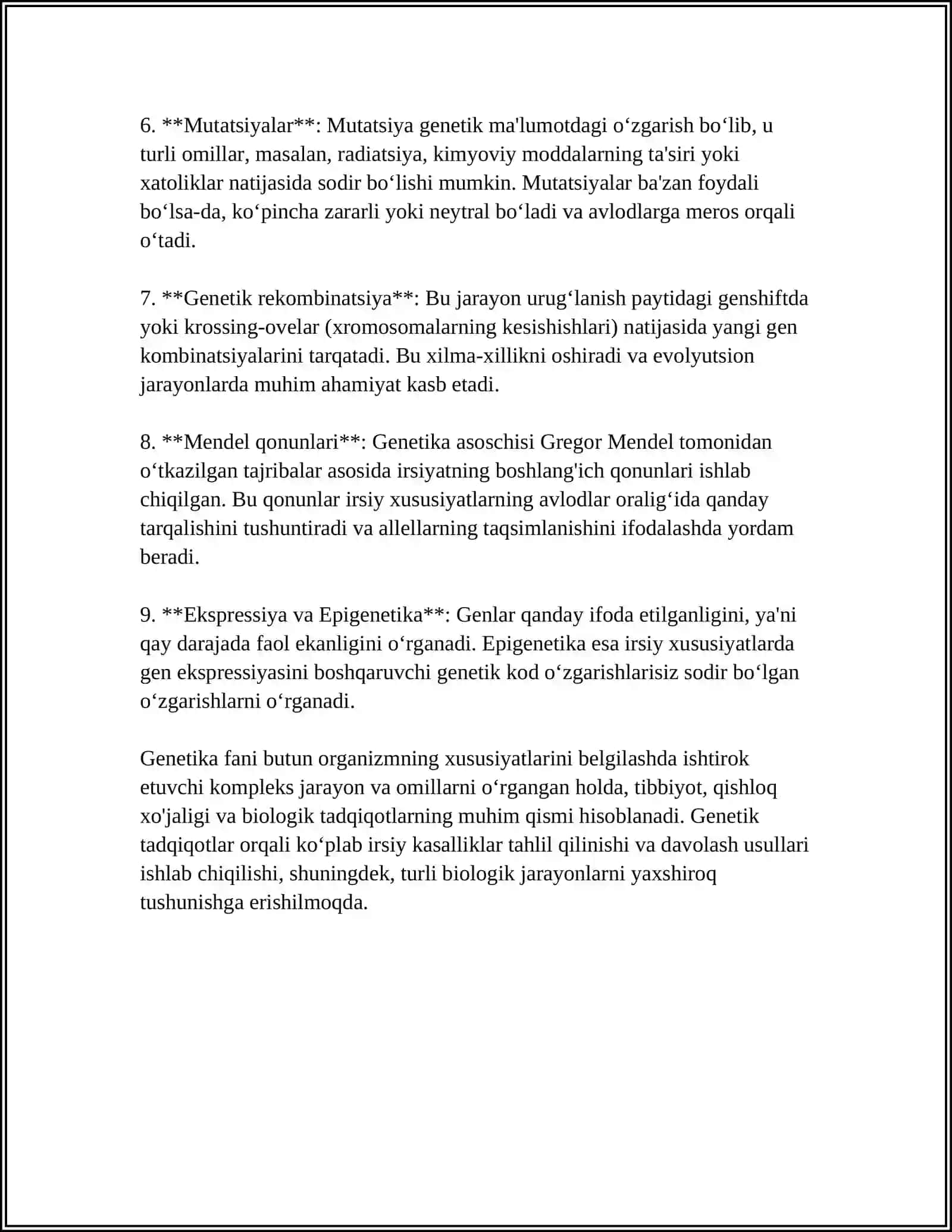 GENETIKA FANIDAN DAVLAT TA'LIM STANDARTI 4