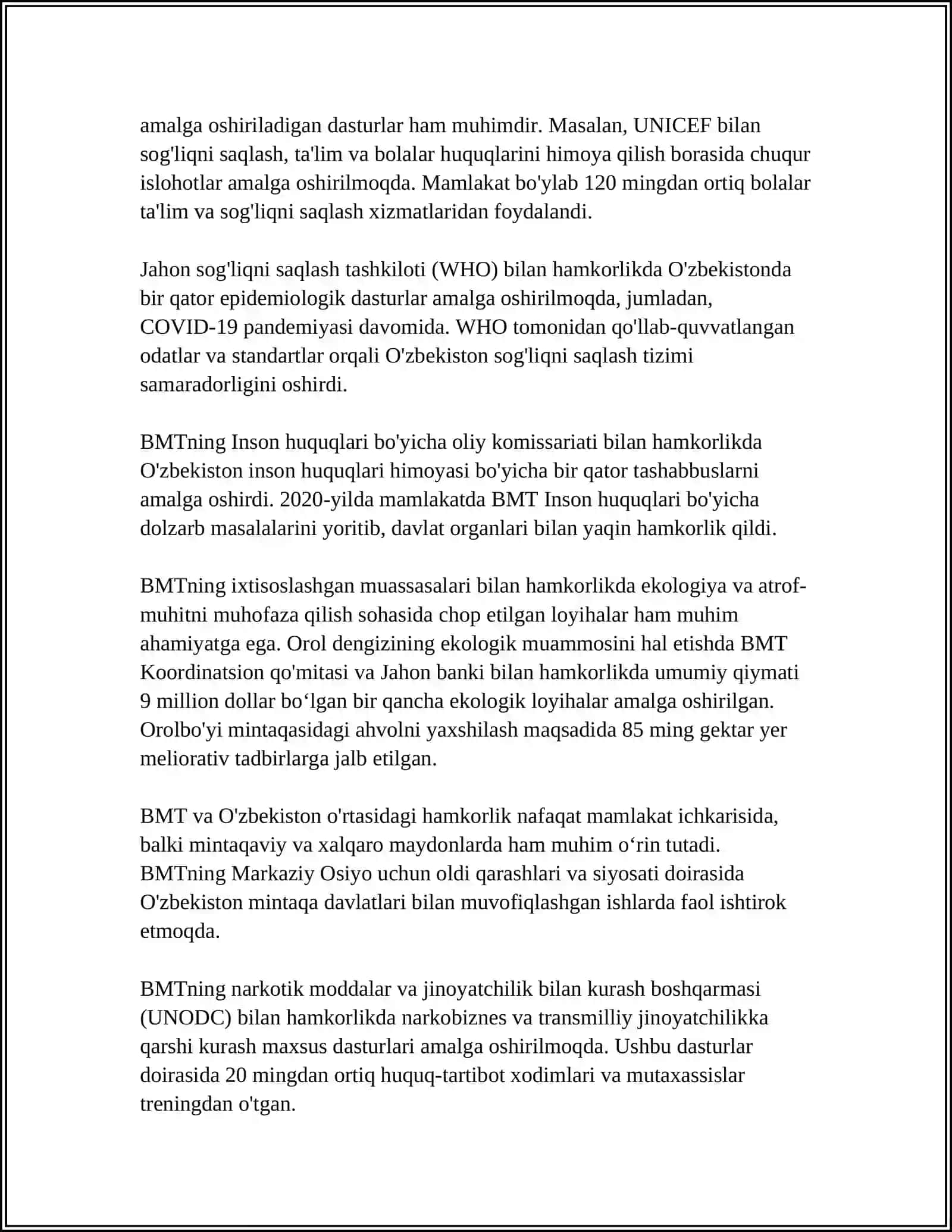 O'ZBEKISTONNING XALQARO TASHKILOTLAR BILAN XALQARO HAMKORLIK ALOQALARI 4