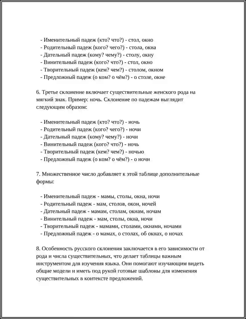 Работа с таблицами по грамматике русского языка 4