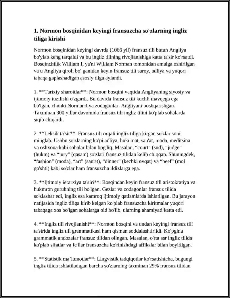 IN IMPACT OF THE NORMAN CONQUEST ON ENGLISH VOCABULARY 4