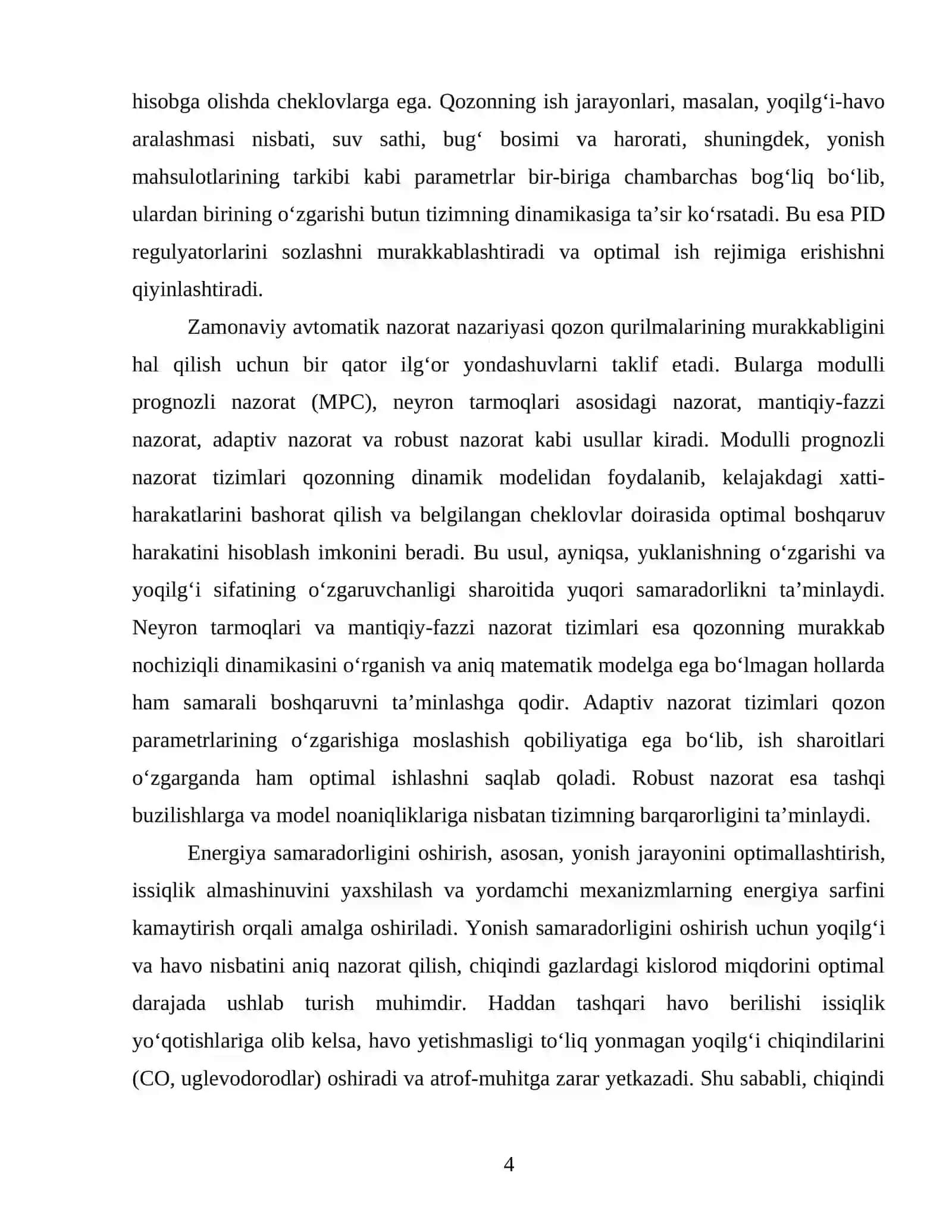 Qozon qurulmasini avtomatik nazorat qilish va rostlash 4