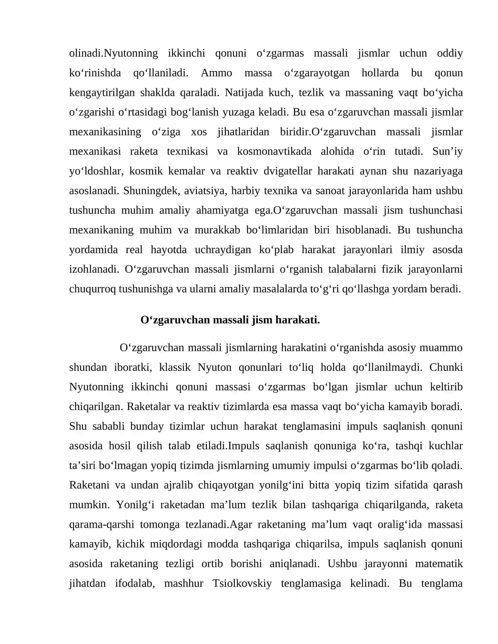 O‘zgaruvchan massali jismning harakati. Kosmik tezliklar 4