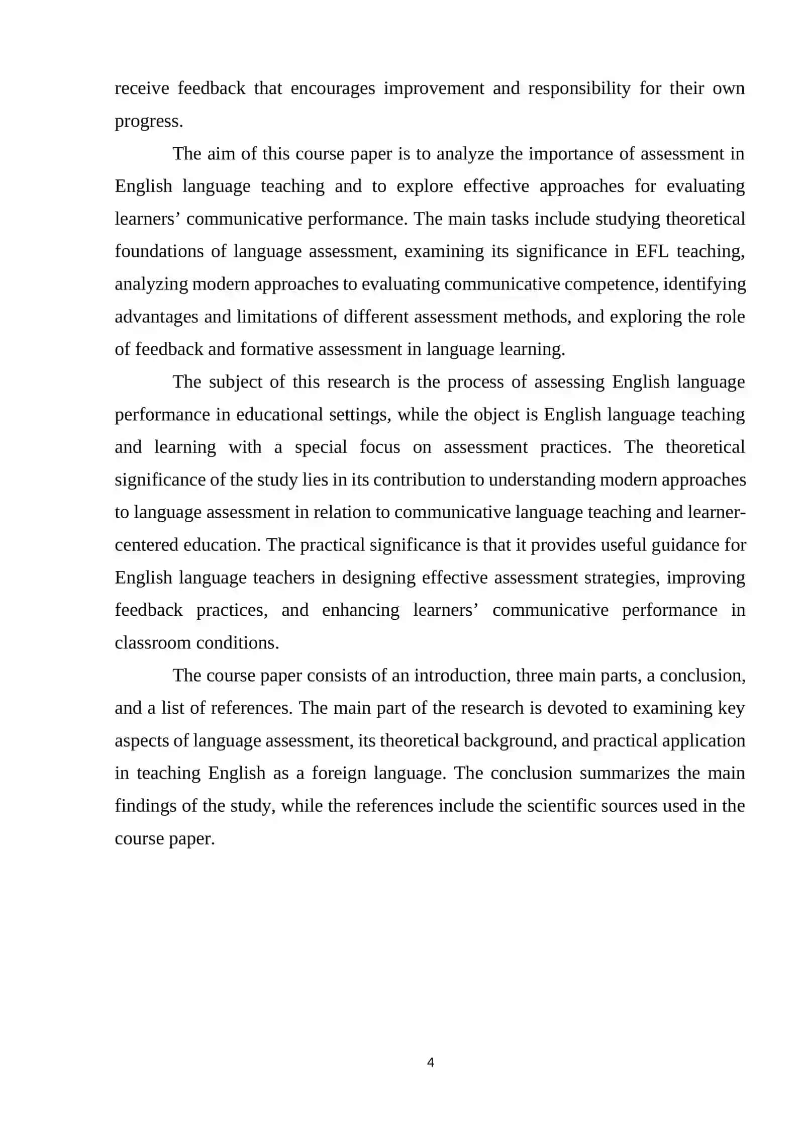 ASSESSMENT OF LANGUAGE PERFORMANCE IN ENGLISH 4