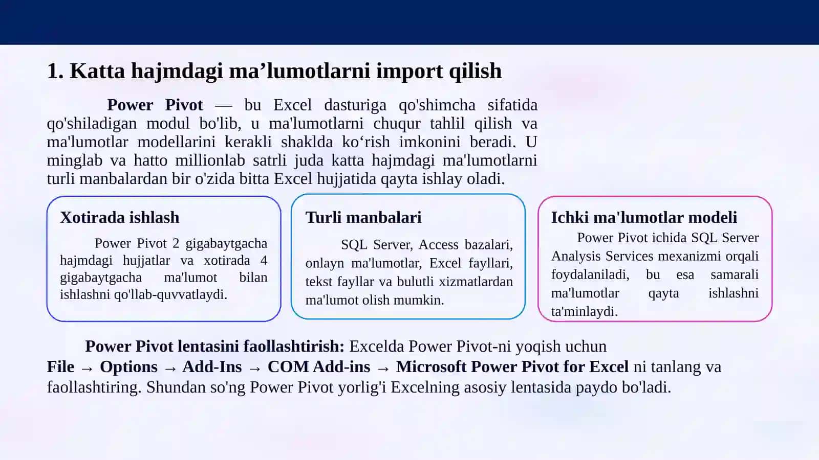 Ma’lumotlarni tahlil qilish uchun Excel Power Pivot 4