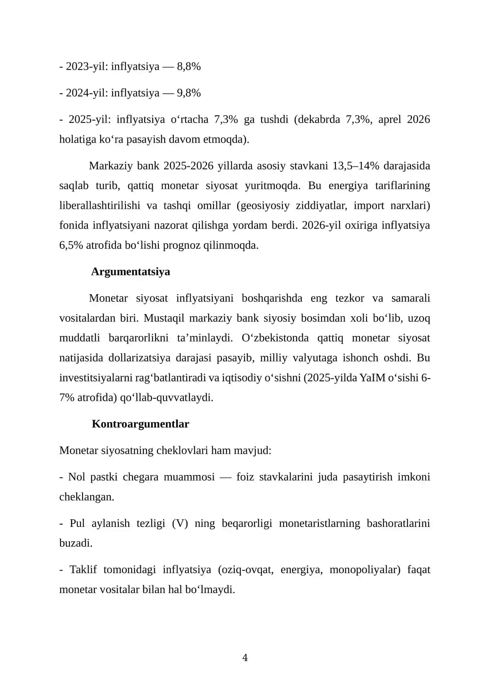 Monetar siyosatining inflyatsiya darajasiga tasiri. 4