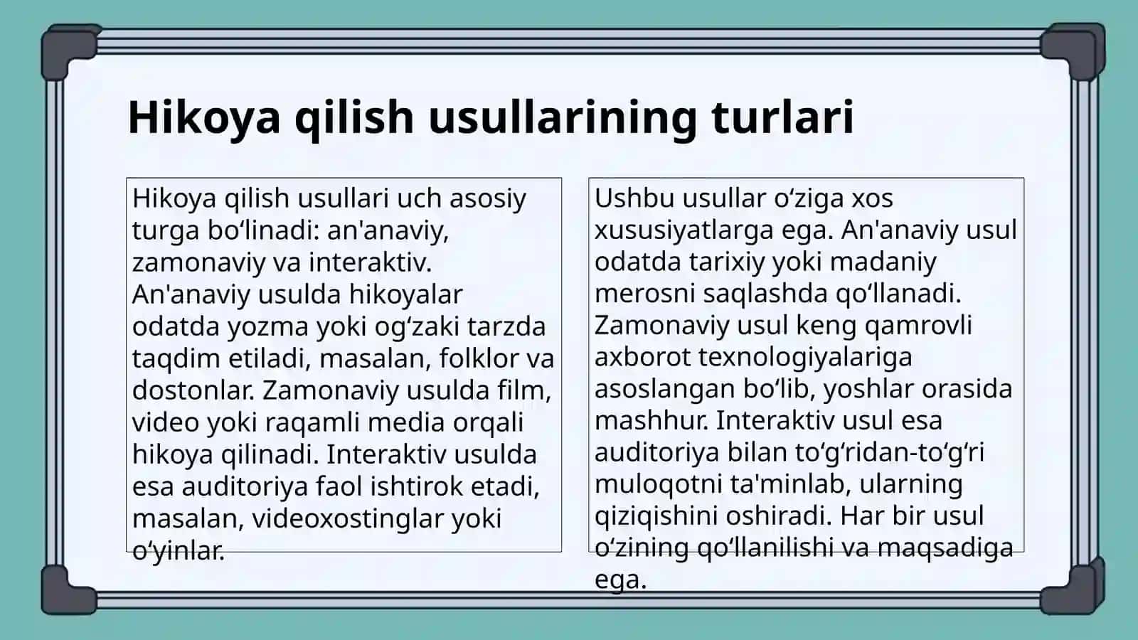 Matnni hikoya qilish usullari 4