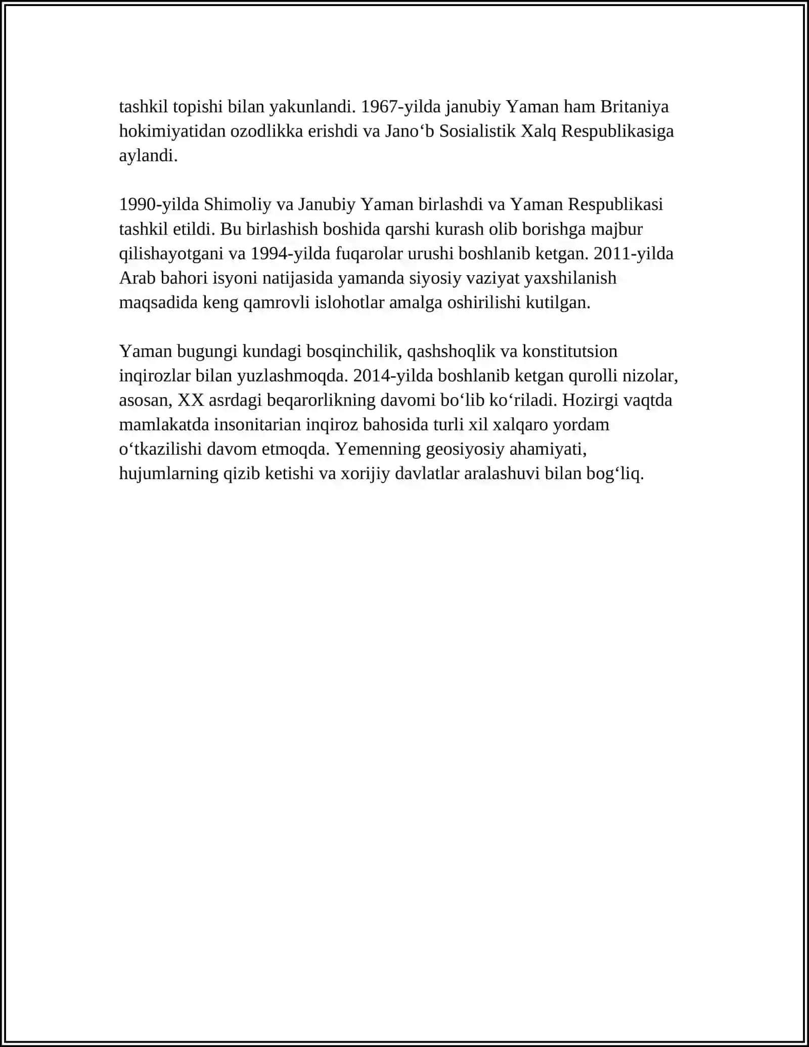 Yaman Davlati Haqida Toliq Malumot 4