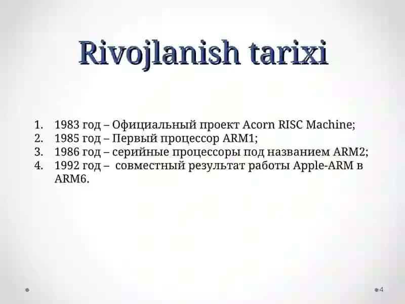 Mikrokontrollerlar arxitekturasi va Rivojlanish tarixi 4