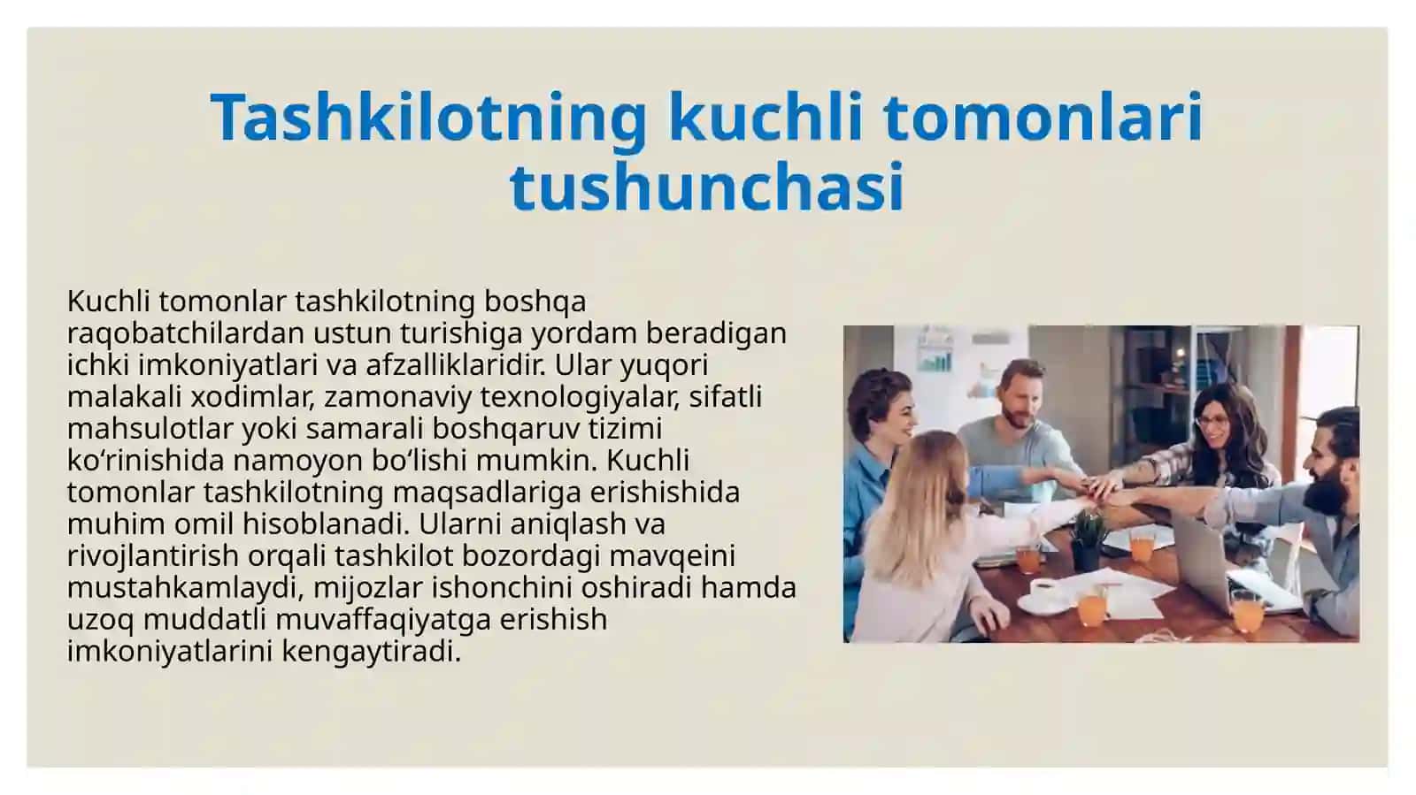 Tashkilotning kuchli va kuchsiz tomonlarini namoyon bo'lishi 4