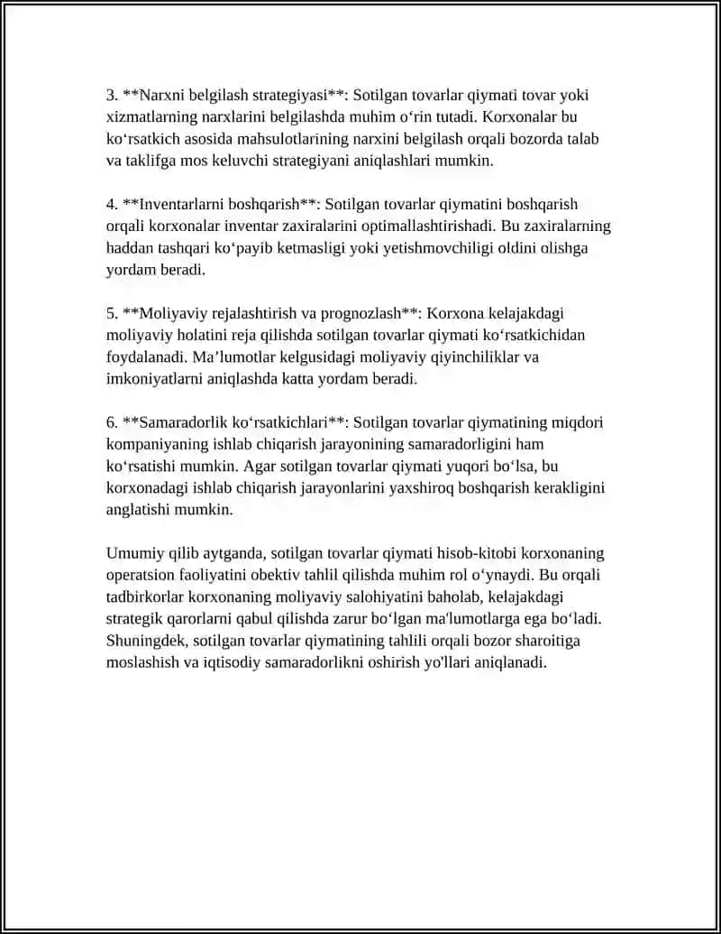 Sotilgan tovarlar qiymatini hisoblash 4
