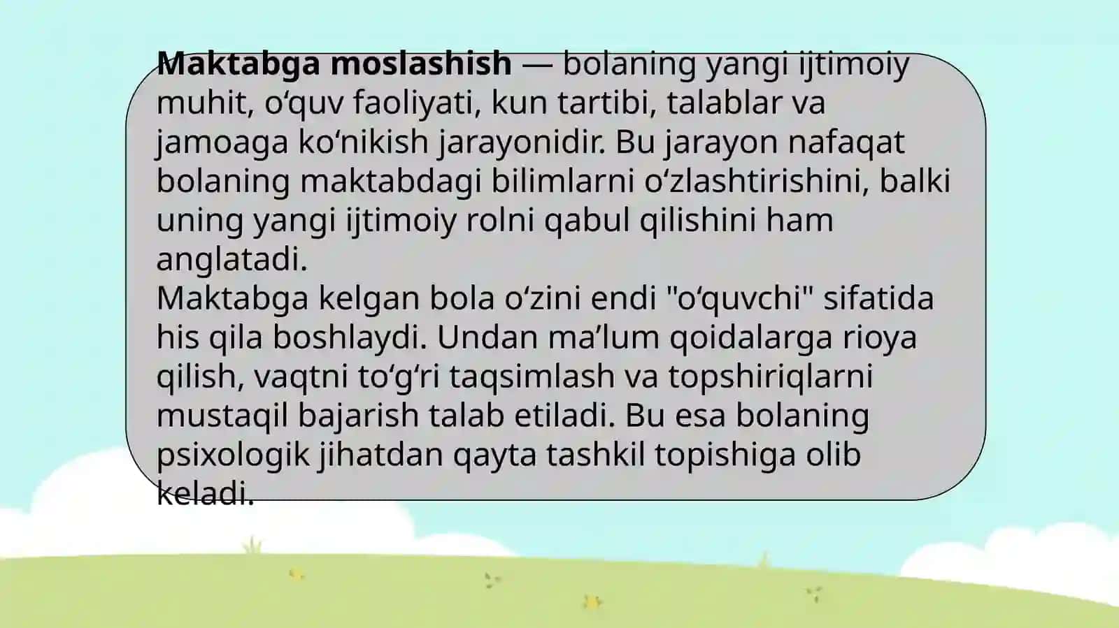 Kichik maktab yoshidagi bolaning maktabga moslashish muammosi 4