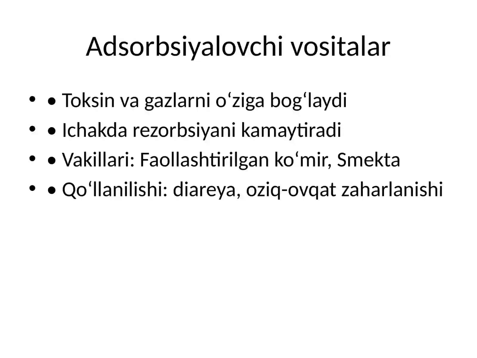 O‘rab oluvchi, adsorbsiyalovchi va antatsid dori vositalari 4