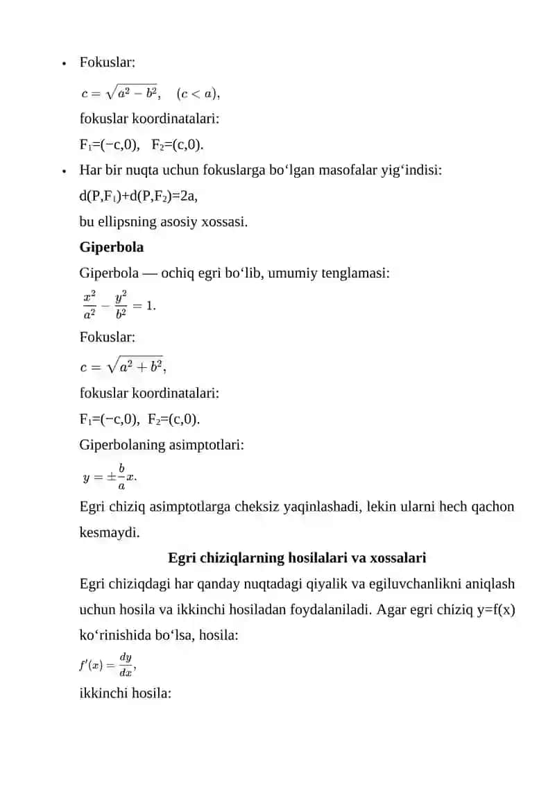 MAVZU: TEKISLIKDAGI EGRI CHIZIQLAR 4