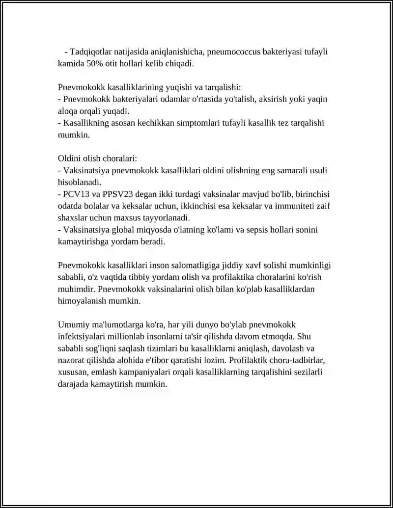 PNEVMOKOKK, MENINGOKOKKLAR TAVSIFI, HAEMOPHILUS INFLUENZAE KELTIRIB CHIQARGAN KASALLIKLAR PATOGENEZI, LABORATOR TASHHISI 4
