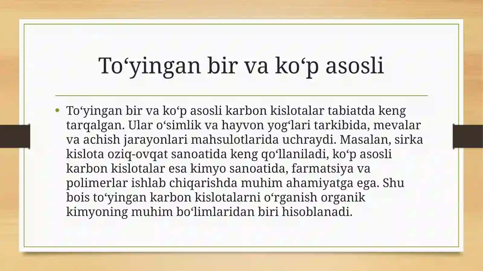 To‘yingan bir va ko‘p asosli karbon kislotalarni o‘rganish 4