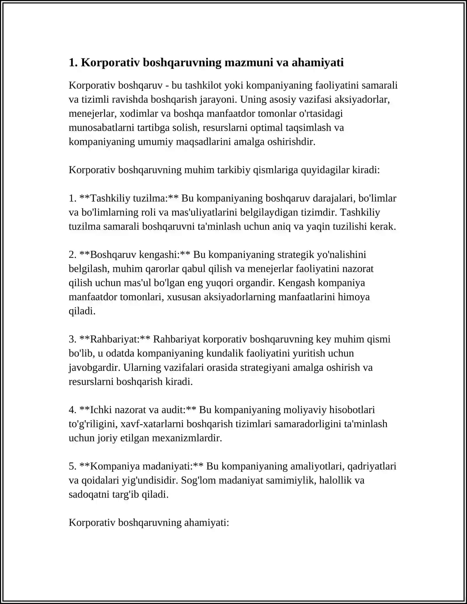 KORPORATIV BOSHQARUVDA STATIK VA DINAMIK BOSHQARUV ASPEKTLARI. INVESTITSION BOSHQARUV VA LOYIHALARNI BOSHQARISH 4