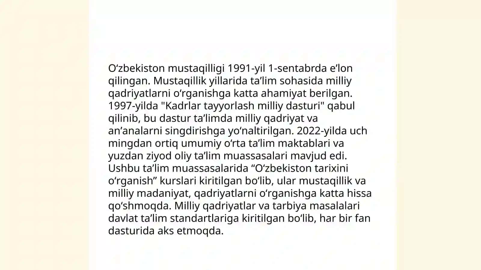 Oʻzbekiston mustaqilligi va ta'lim -tarbiyaga yangicha yondashuv 4