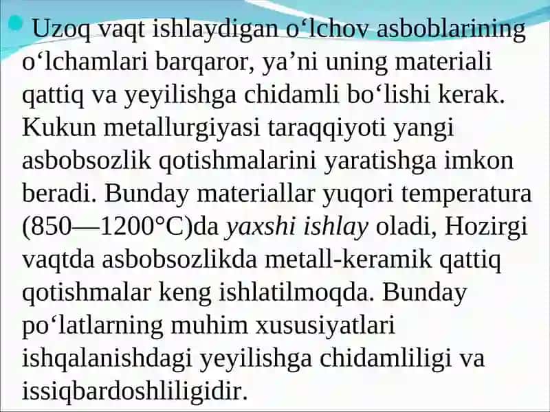 Asbobsozlik po‘latlari va qotishmalar 4
