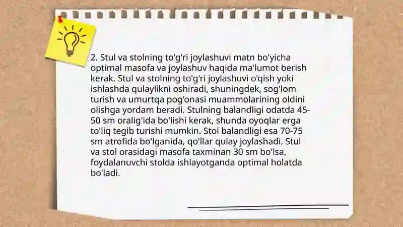Ish joyini ergonomik tashkil etish 4