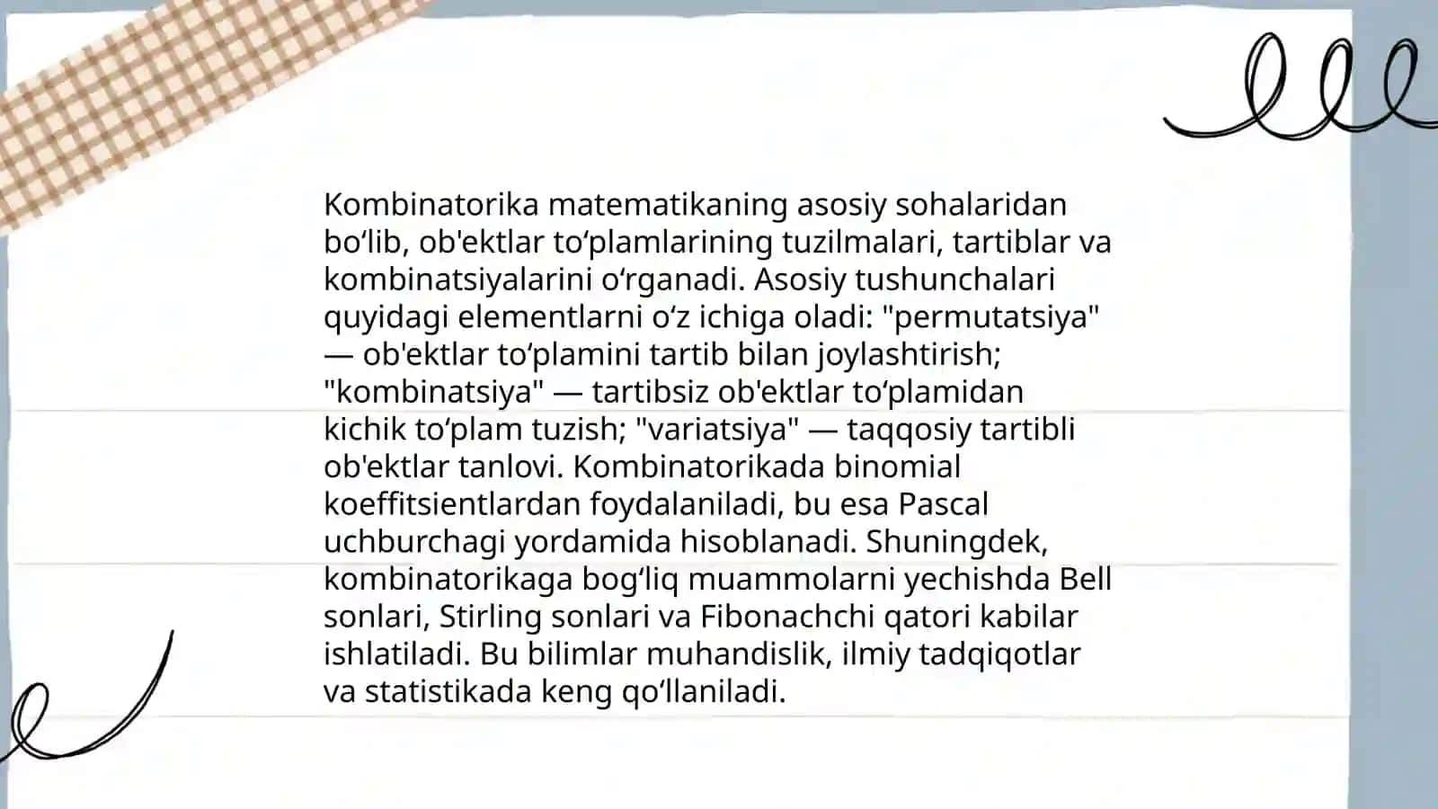 Kambinatorika fanining rivojlanish tarixi 4