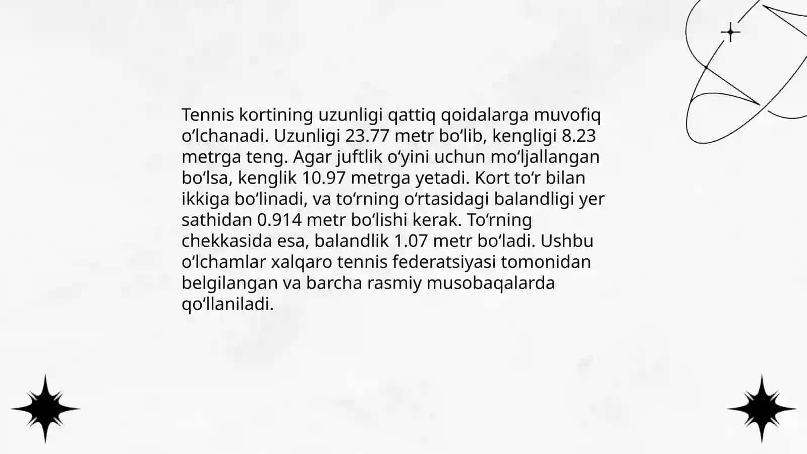 Tennis o‘yin maydon o‘lchamlari 4