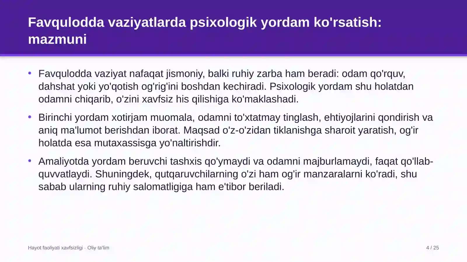 Hayot faoliyati xavfsizligi · Oliy ta'lim 4