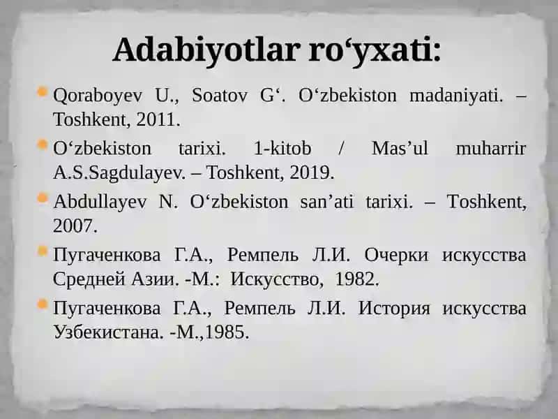 O‘zbekiston Madaniyati va San’ati Tarixi 4