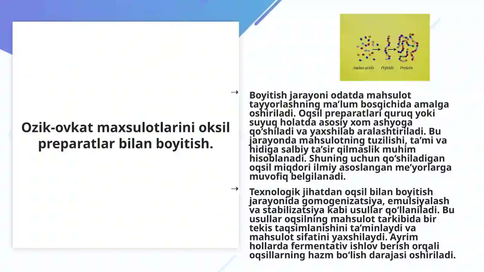 Aminokislotalar, proteinlar va peptidlarning funksional xususiyatlari 4