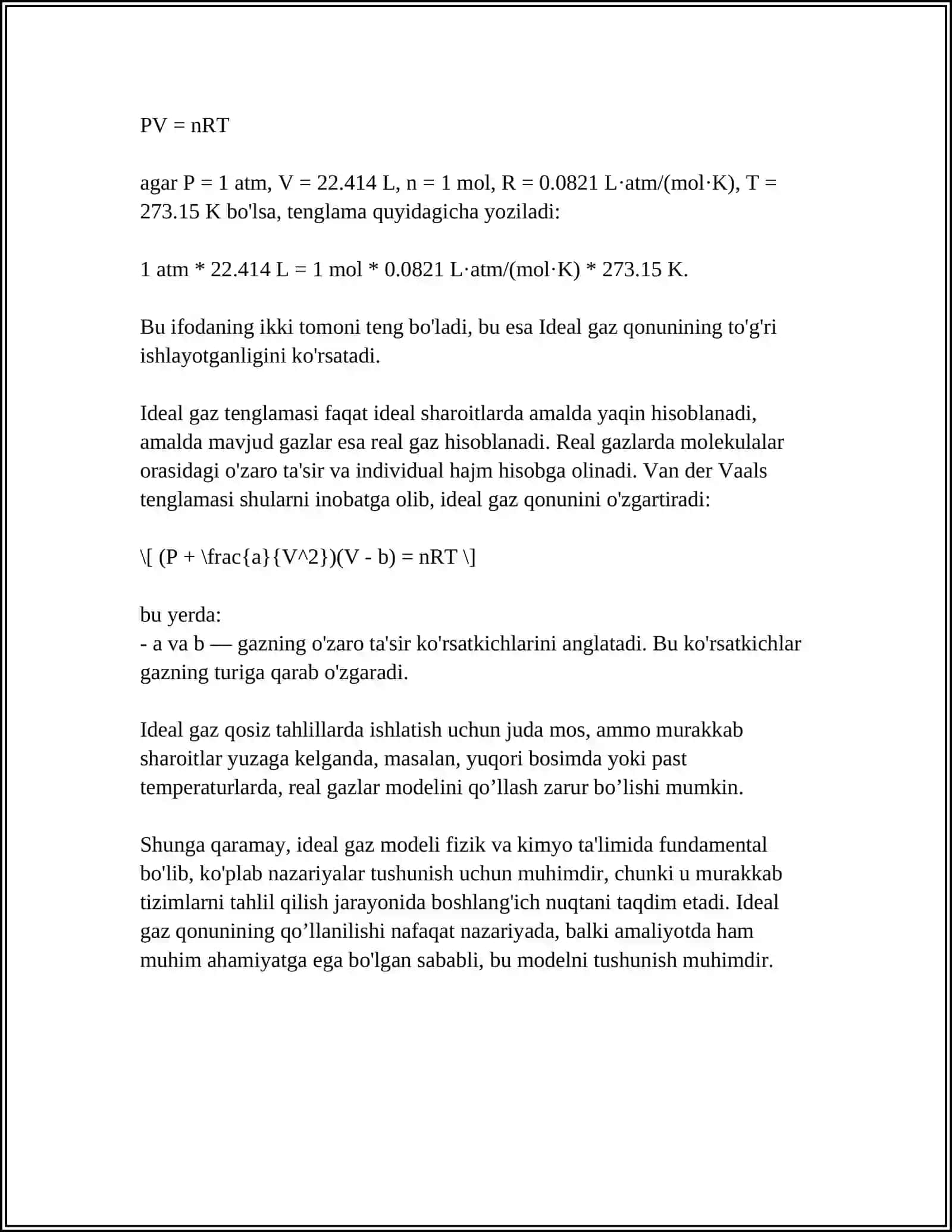 Ideal gaz qonuni 4