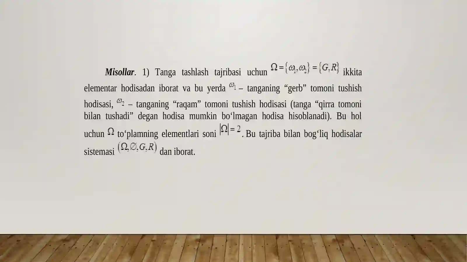 Elementar hodisalar fazosi. Extimolning tariflari 4